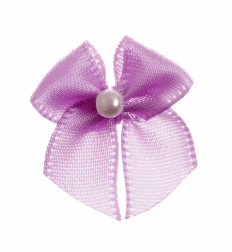 Trucraft - 22mm Dainty Satin Ribbon and Single Pearl Bows - Lilac - Pack of 10