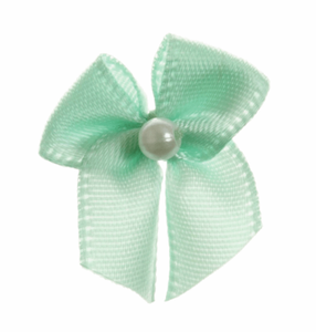 Trucraft - 22mm Dainty Satin Ribbon and Single Pearl Bows - Mint - Pack of 10