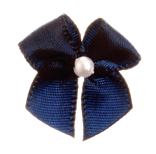 Trucraft - 22mm Dainty Satin Ribbon and Single Pearl Bows - Navy - Pack of 10