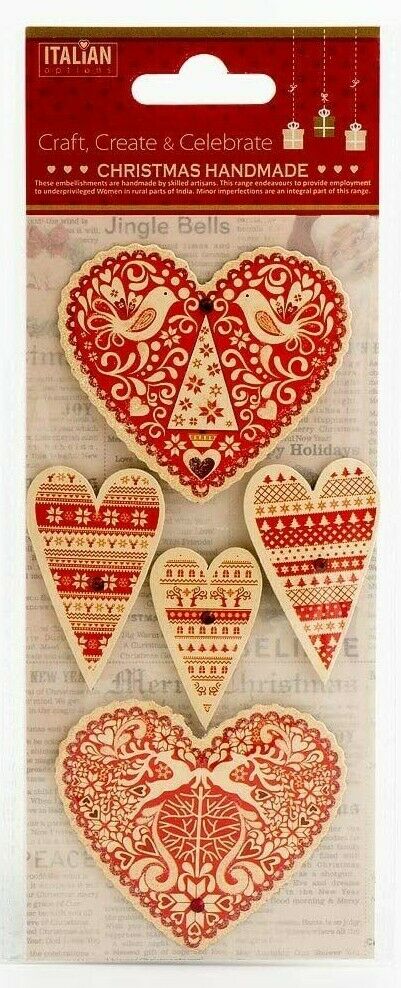 thecraftshop.net Italian Options - Nordic Hearts Christmas Card Toppers - Pack of 5