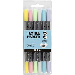Creativ - Double Tip Permanent Fabric Textile Markers - Pastels - Pack of 6