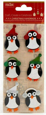 thecraftshop.net Italian Options - Glitter Winter Penguins Christmas Card Toppers - Pack of 6
