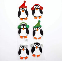 Load image into Gallery viewer, thecraftshop.net Italian Options - Glitter Winter Penguins Christmas Card Toppers - Pack of 6
