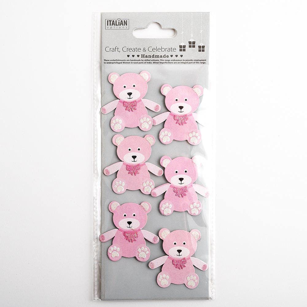 thecraftshop.net Italian Options - Baby Pink Teddy Bear Card Toppers - Pack of 6