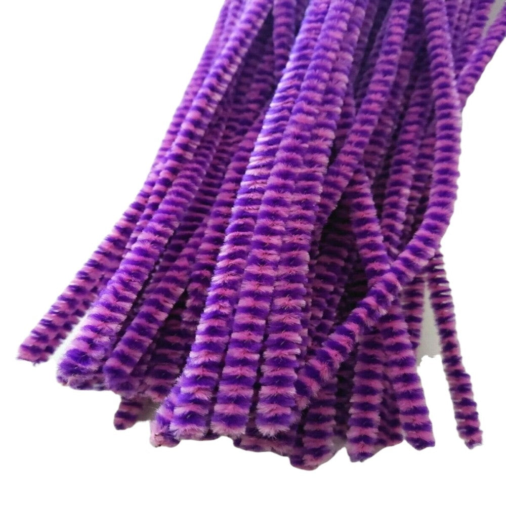 Trucraft - Chenille Pipe Cleaners  300mm x 6mm - Pink / Purple Stripe - Pack of 100