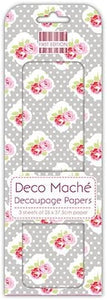 First Edition - Deco Mache Decoupage Paper - 3 x Sheets - Polka Rose