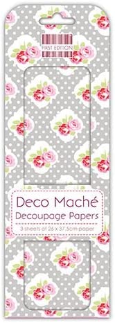 First Edition - Deco Mache Decoupage Paper - 3 x Sheets - Polka Rose