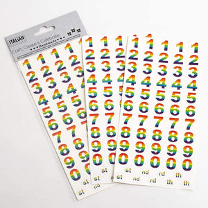 Italian Options - Rainbow Numbers and Date Craft Stickers - 2 Sheets