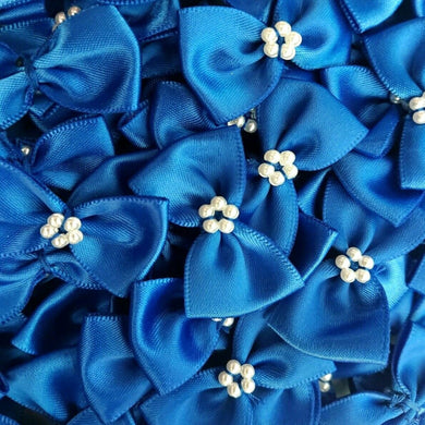 thecraftshop.net Trucraft - 3.5cm Satin Ribbon Pearl Bows - ROYAL BLUE - Pack of 10