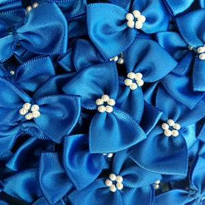thecraftshop.net Trucraft - 3.5cm Satin Ribbon Pearl Bows - ROYAL BLUE - Pack of 10