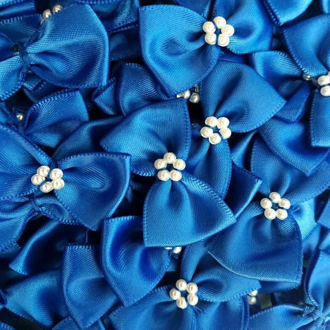 thecraftshop.net Trucraft - 3.5cm Satin Ribbon Pearl Bows - ROYAL BLUE - Pack of 10