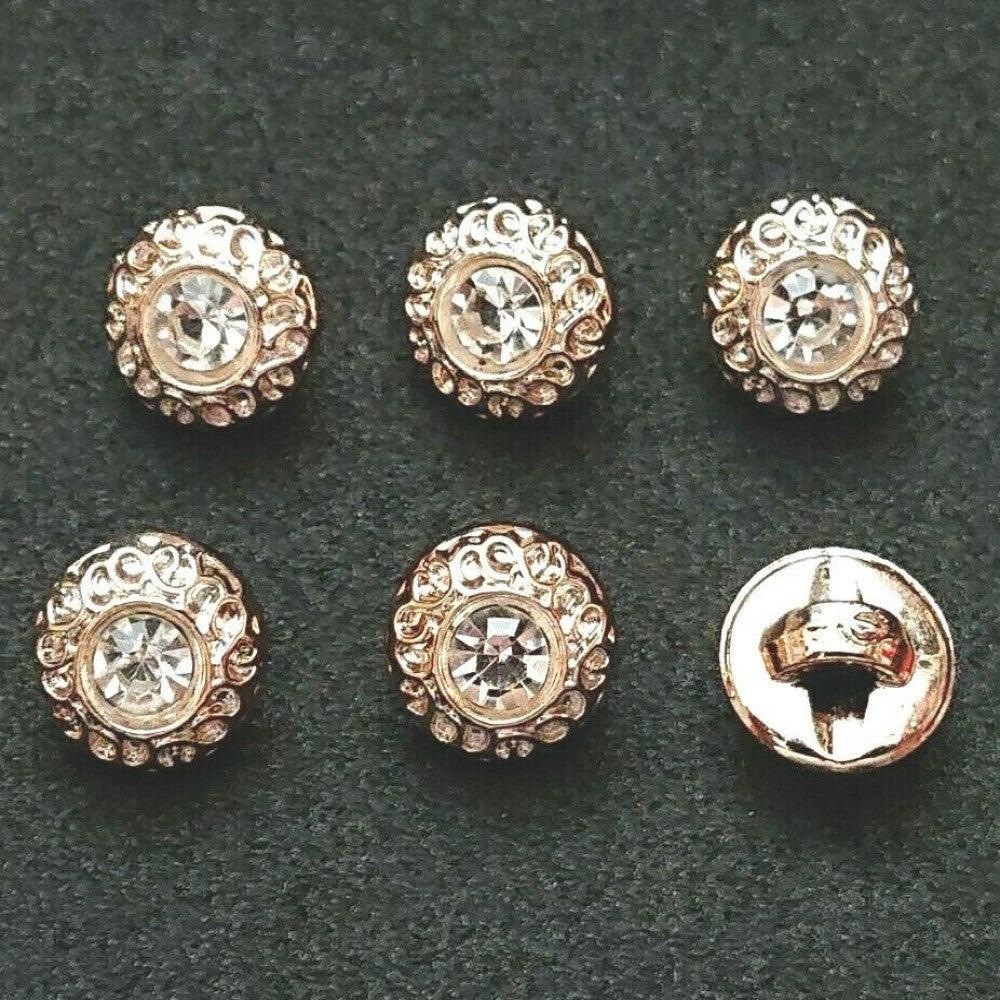www.thecraftshop.net Trucraft - 11mm Pale Gold Diamante Shank Buttons - Pack of 6
