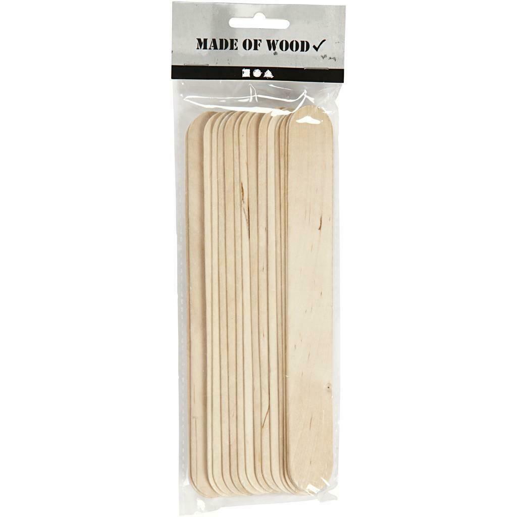 Creotime - Wide Lolly Sticks - Natural Birch Wood - Pack of 15 - 20cm x 25mm