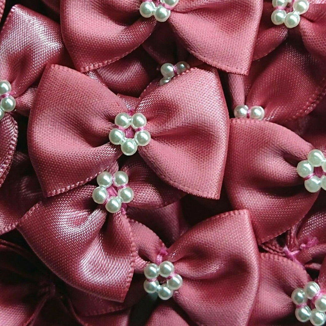 thecraftshop.net Trucraft - 3.5cm Satin Ribbon Pearl Bows - DUSKY PINK - Pack of 10