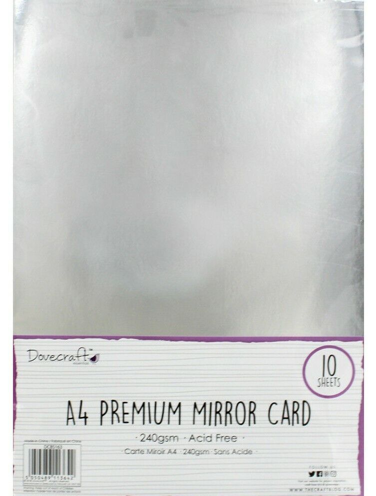 Dovecraft - Premium Mirror Card - SILVER - 240gsm - 10 x A4 Sheets