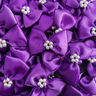 thecraftshop.net Trucraft - 3.5cm Satin Ribbon Pearl Bows - PURPLE - Pack of 10