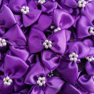 thecraftshop.net Trucraft - 3.5cm Satin Ribbon Pearl Bows - PURPLE - Pack of 10