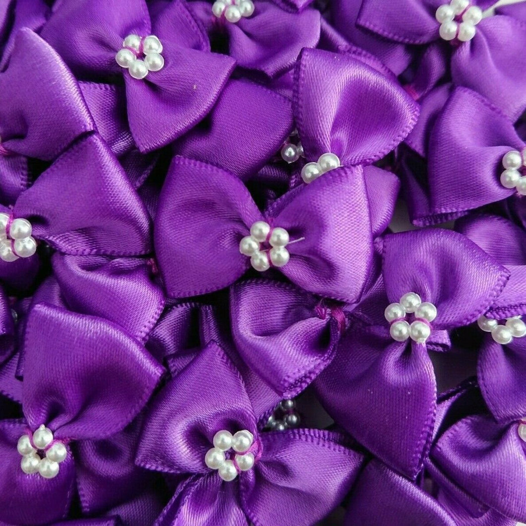 thecraftshop.net Trucraft - 3.5cm Satin Ribbon Pearl Bows - PURPLE - Pack of 10