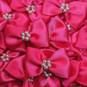 thecraftshop.net Trucraft - 3.5cm Satin Ribbon Pearl Bows - HOT PINK - Pack of 10