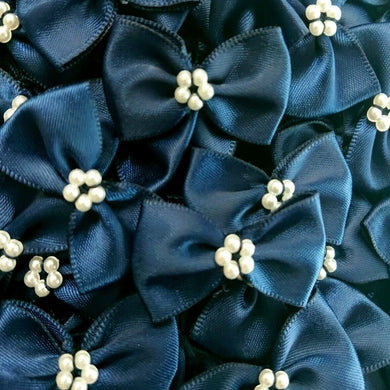 thecraftshop.net Trucraft - 3.5cm Satin Ribbon Pearl Bows - NAVY BLUE - Pack of 10