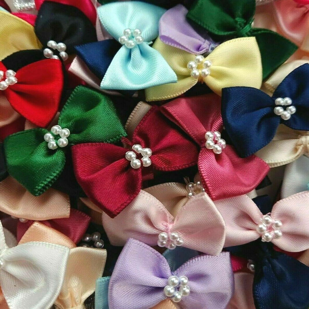 thecraftshop.net Trucraft - 3.5cm Satin Ribbon Pearl Bows - MIXED PACK - Pack of 10