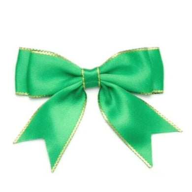 thecraftshop.net 25mm Satin Ribbon Double Bows - Green and Gold Trim