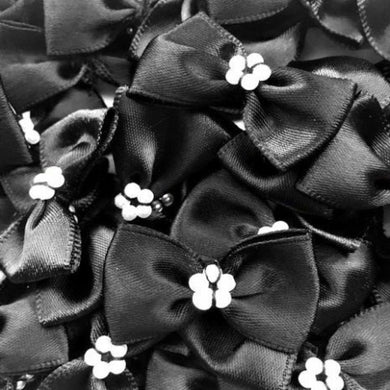 thecraftshop.net Trucraft - 3.5cm Satin Ribbon Pearl Bows - BLACK - Pack of 10