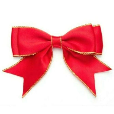 thecraftshop.net 25mm Satin Ribbon Double Bows - Red and Gold Trim