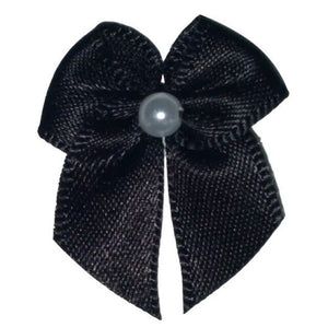 Trucraft - 22mm Dainty Satin Ribbon and Single Pearl Bows - Black - Pack of 10
