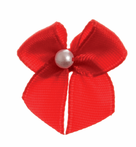 Trucraft - 22mm Dainty Satin Ribbon and Single Pearl Bows - Red - Pack of 10