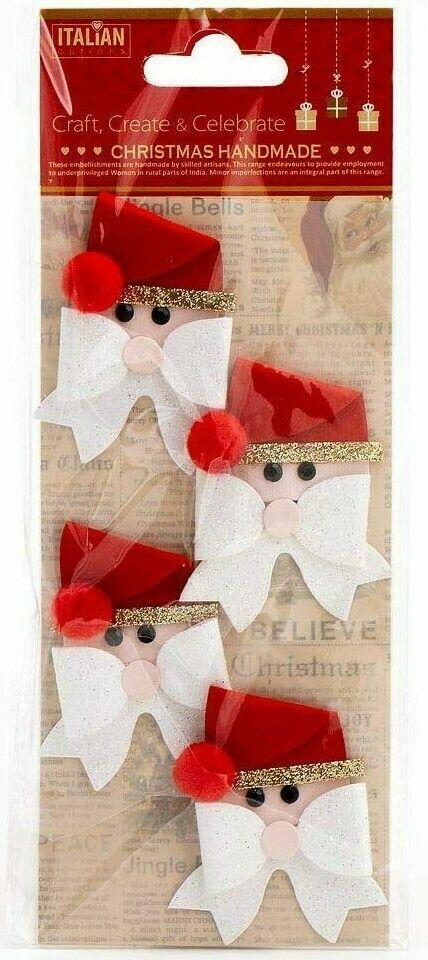 Italian Options - Glitter Santa Bows Christmas Card Toppers - Pack of 4