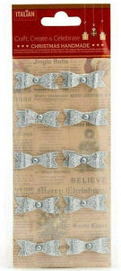 thecraftshop.net Italian Options - Silver Glitter Fancy Bows Christmas Card Toppers - Pack of 10