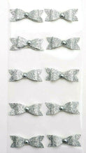 Load image into Gallery viewer, thecarftshop.net Italian Options - Silver Glitter Fancy Bows Christmas Card Toppers - Pack of 10
