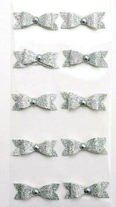 thecarftshop.net Italian Options - Silver Glitter Fancy Bows Christmas Card Toppers - Pack of 10