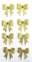Load image into Gallery viewer, thecraftshop.net Italian Options - Gold Glitter Sparkle Bows Christmas Card Toppers - Pack of 8
