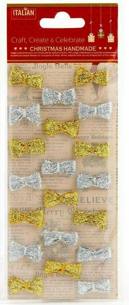 thecrafsthop.net Italian Options - Sparkle Mini Bows - 2cm - Silver / Gold - Pack of 20