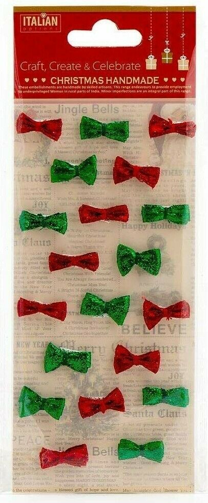 thecrafsthop.net Italian Options - Sparkle Mini Bows - 2cm - Red / Green - Pack of 20