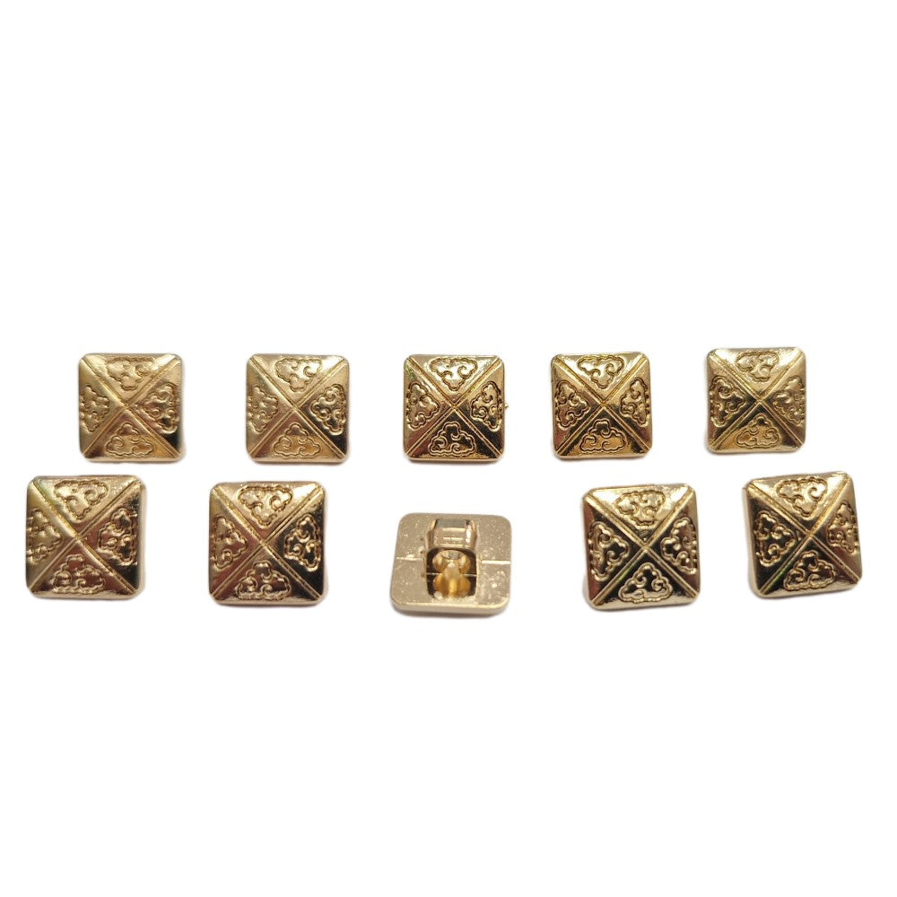 www.thecraftshop.net Trucraft - 11.5mm Gold Engraved Square Flat Shank Buttons - Pack of 10
