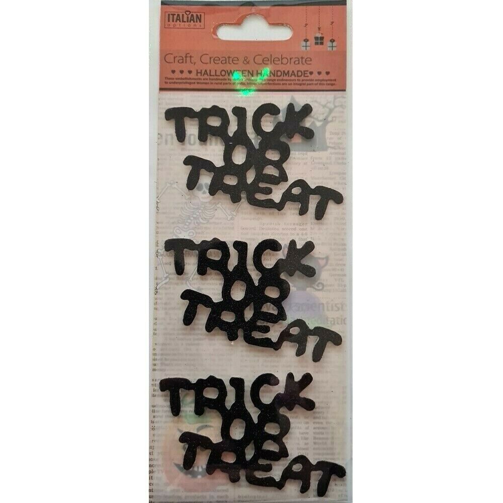 thecraftshop.net  Italian Options - Trick or Treat Black Glitter Halloween Craft Card Toppers