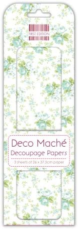 First Edition - Deco Mache Decoupage Paper - 3 x Sheets - Turquoise Roses