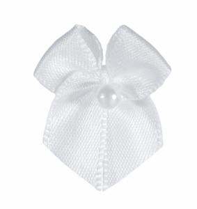 Trucraft - 22mm Dainty Satin Ribbon and Single Pearl Bows - White - Pack of 10