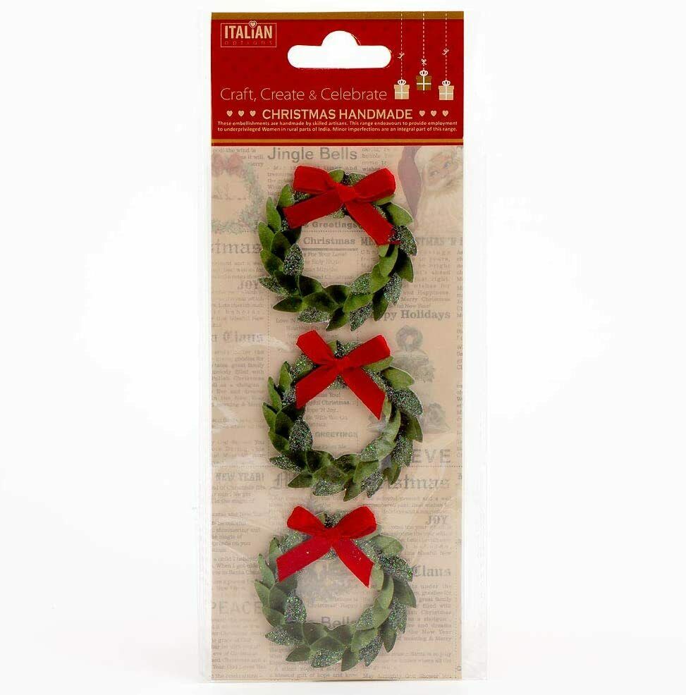 thecraftshop.net Italian Options - Glitter Wreaths Luxury Christmas Card Toppers - Pack of 3