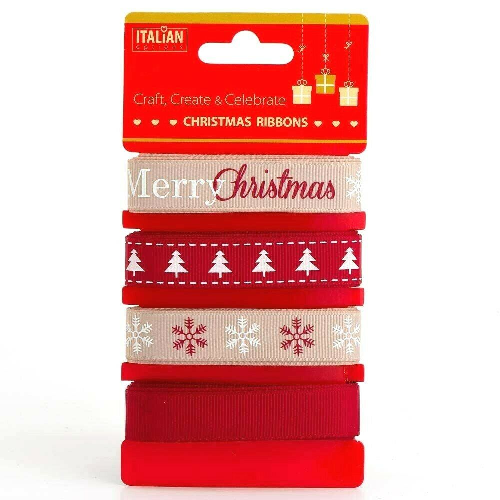 thecraftshop.net Italian Options - Country Christmas Ribbons – 8M (4 Designs x 2M)